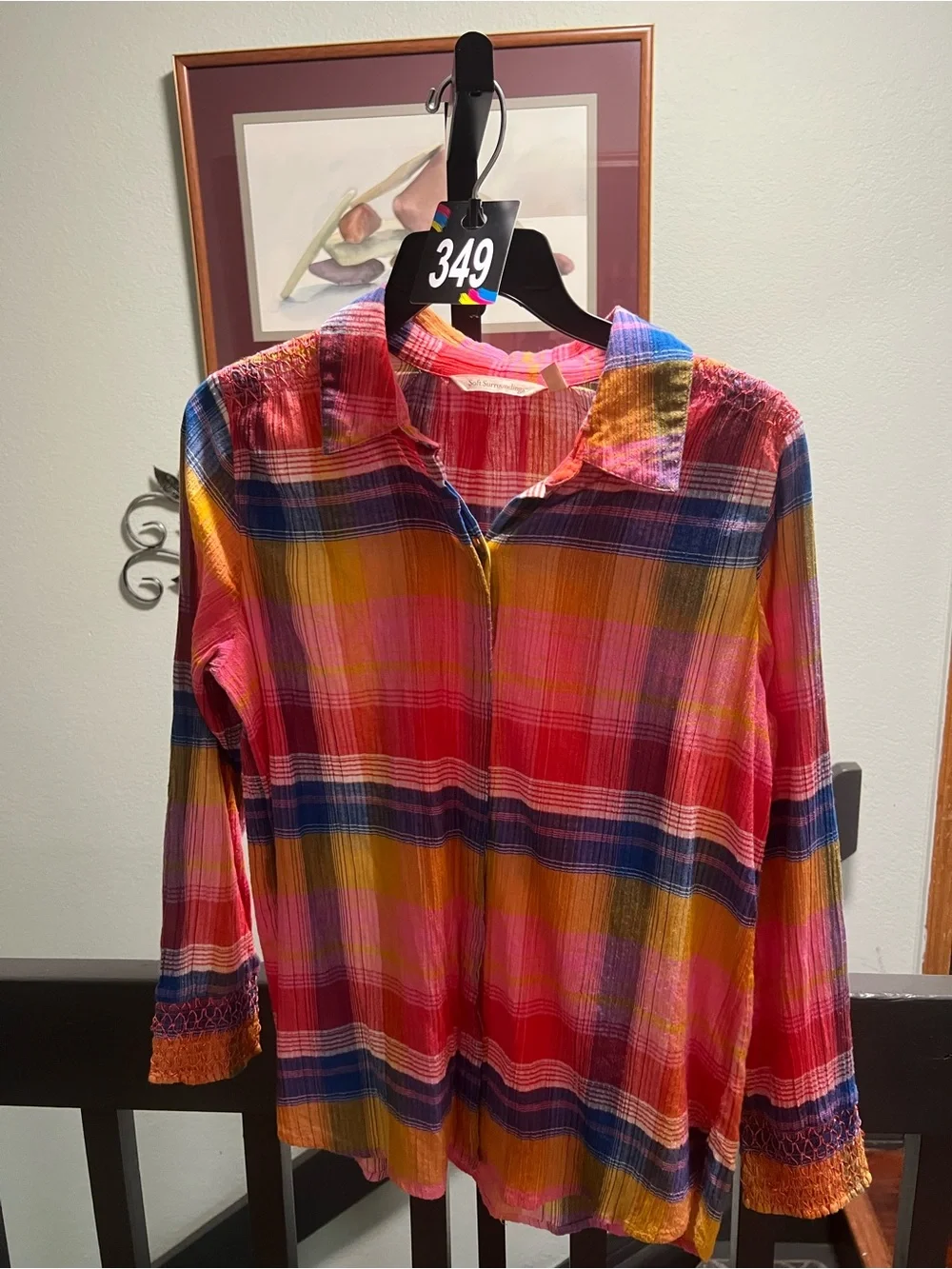 Soft Surroundings Multicolor Plaid Button-Down Shirt - Pink, Yellow & Blue #349